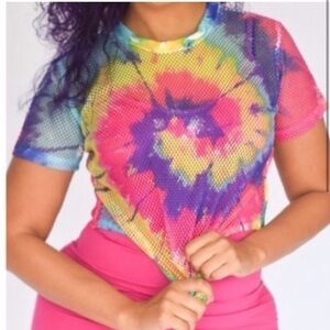 Tie Dye Mesh Crop Top. Tie front. Large. NWOT